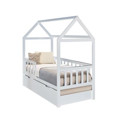 Bettenhaus - Kleinkinderbett 160x80 cm - mit Bettschublade und Gästebett - weiß