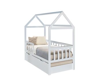 Cabane de lit - lit enfant 160x80 cm - avec tiroir de lit et lit d'appoint - blanc
