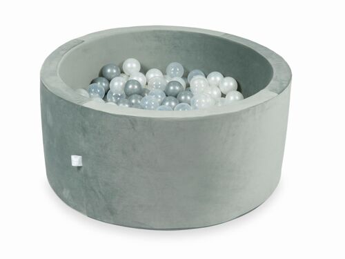Ballenbak - velvet grijs - 90x40 cm - 300 ballen - transparant, parelmoer, zilver