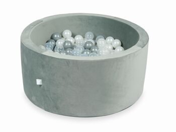 Piscine à balles - gris velours - 90x40 cm - 300 balles - transparent, nacre, argent