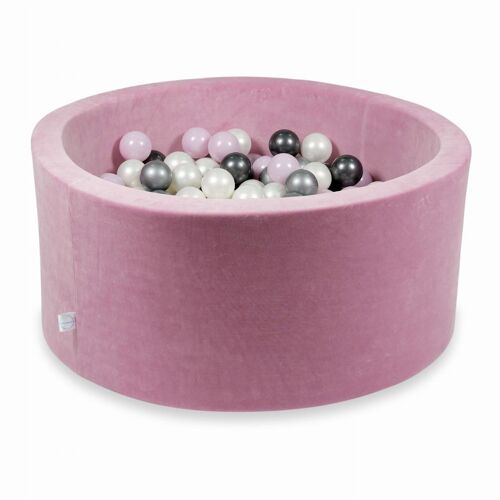 Ballenbak - velvet roze - 90x40 cm - 300 ballen - baby roze, zilver, antraciet, parelmoer