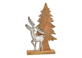 Sapin de Noël en bois de manguier avec élan en métal marron (L/H/P) 23x41x7cm