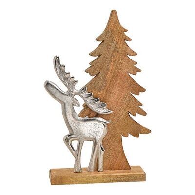 Tannenbaum aus Mangoholz mit Metall Elch Braun (B/H/T) 23x41x7cm