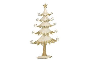 Sapin de Noël en métal blanc avec paillettes dorées (L/H/P) 17x31x4cm
