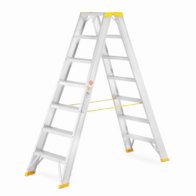 Escalier de ménage - 2x 7 marches - aluminium - hauteur de travail 365 cm