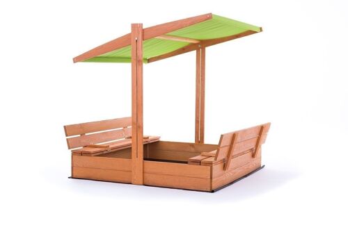 Zandbak - hout - met dak en bankjes - 120x120 cm - groen