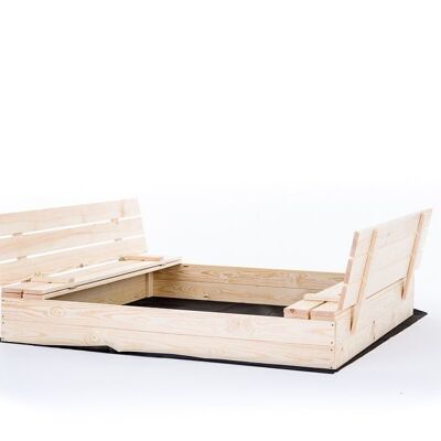 Arenero - con tapa y bancos - 120x120 cm - madera -
