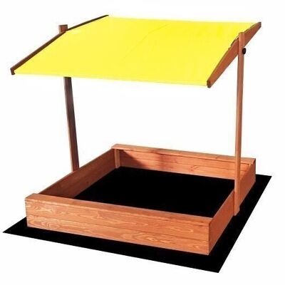 Caja de arena - con tapa y techo - madera - 120x120 cm - amarillo -