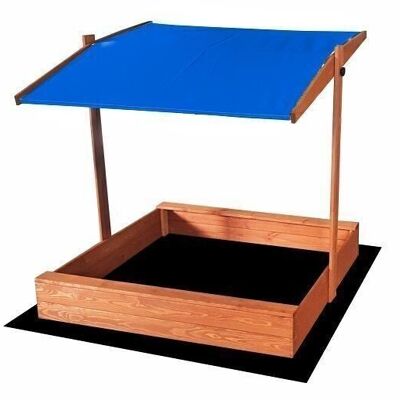 Caja de arena - con tapa y techo - madera - 120x120 cm - azul -