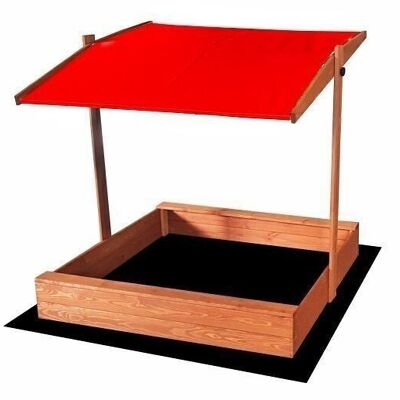 Sandbox - with lid and roof - wood - 120x120 cm - red