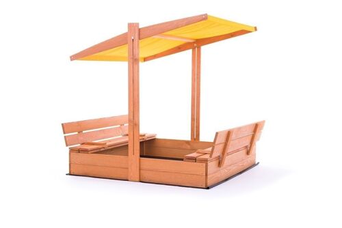 Zandbak - hout - met dak en bankjes - 140x140 cm - geel