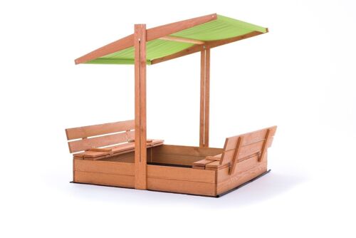 Zandbak - hout - met dak en bankjes - 140x140 cm - groen