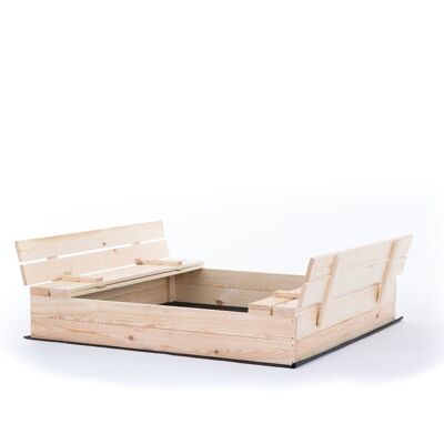 Sandbox - with lid and benches - 140x140 cm - wood