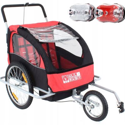 Child bicycle trailer - child trailer - 2-seater - red black
