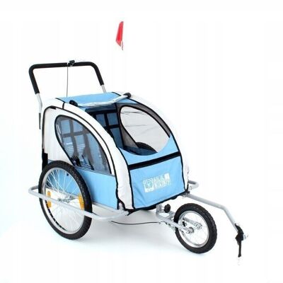 Rimorchio bicicletta bambino - rimorchio bambino - 2 posti - blu grigio