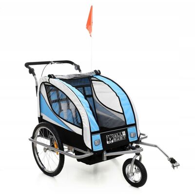 Bicycle trailer child - with buggy function - 2-in-1 - 2 seater - blue