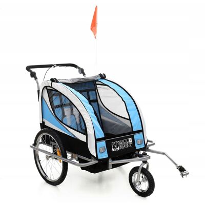 Rimorchio per bicicletta per bambini - con funzione passeggino - 2 in 1 - 2 posti - blu