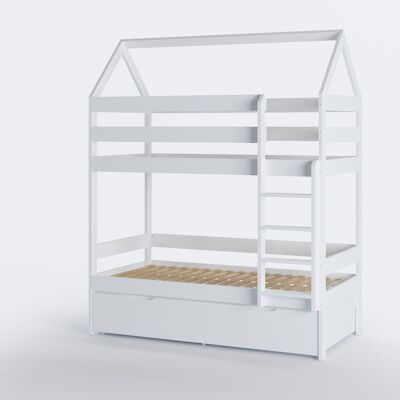 Bunk bed - children's bed - house - 80x160 cm - with bed drawer - white