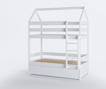 Lit superposé - lit enfant - maison - 80x160 cm - avec tiroir de lit - blanc