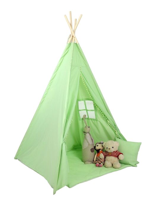 Tipi tent - speeltent met vloermat en kussens – groen