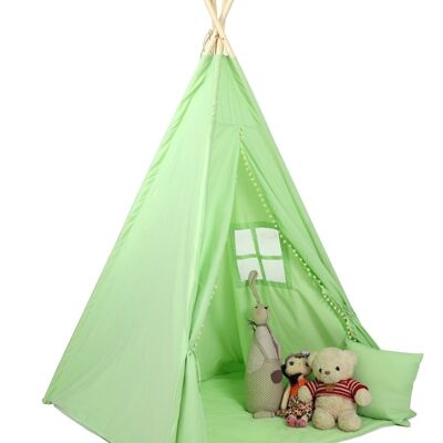 Tipi tent - play tent with floor mat and cushions - green