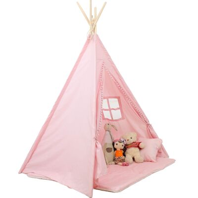 Tipi tent - play tent with floor mat and cushions - pink
