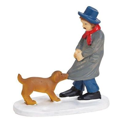 Homme miniature avec chien en poly gris (L / H / P) 6x6x3cm
