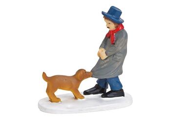 Homme miniature avec chien en poly gris (L / H / P) 6x6x3cm