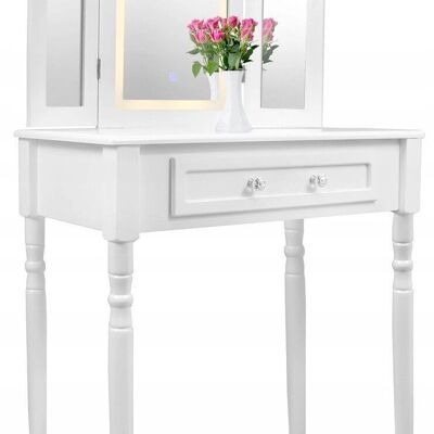 Coiffeuse - avec miroir, lumière et tabouret - 74,5x40x137 cm - blanc