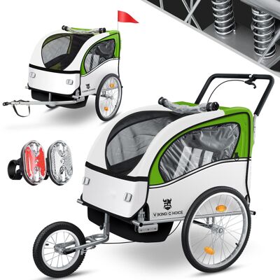 Child bicycle trailer - bicycle trailer - 2-seater - shock absorber - lime green