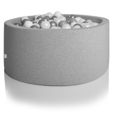 Bällebad - rund - 90x40 cm - mit 200 Bällen - grau, weiß