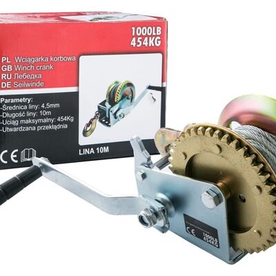 Hand winch - 454 kg - 10 m cable length - cast hook