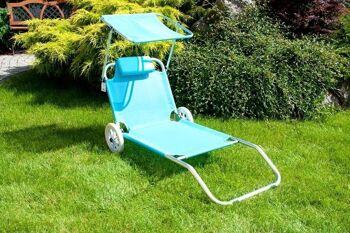 Chaise longue - transat - avec auvent et roulettes - pliable - turquoise