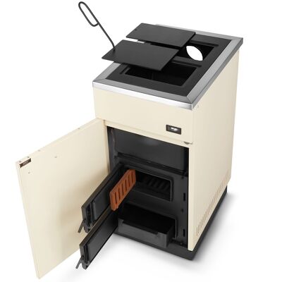 Central heating wood stove - beige - energy label: A+ - 17 kW