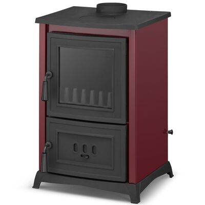 Cast iron wood stove - 8.5kW - hob & fireplace - burgundy red