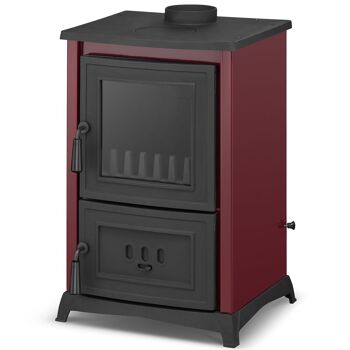 Poêle à bois en fonte - 8,5 kW - plaque de cuisson & cheminée - rouge bordeaux