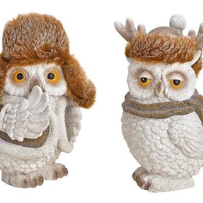 Winter owl made of poly white, brown with glitter 2-fold, (W/H/D) 11x16x9cm