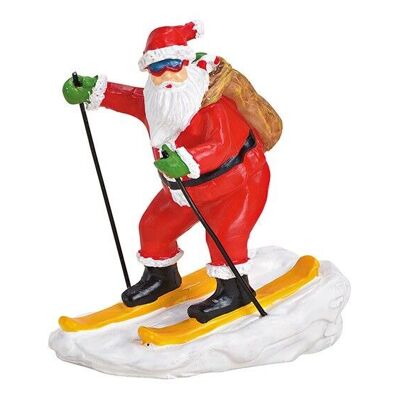Miniature Santa Claus on skis made of poly red (W / H / D) 6x5x4cm