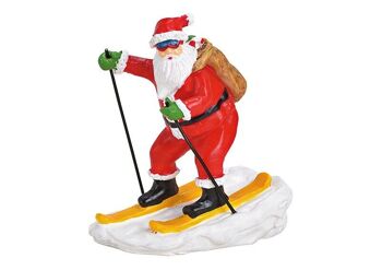 Père Noël miniature à skis en poly rouge (L / H / P) 6x5x4cm