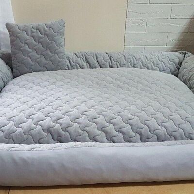 Dog bed gray with cushion 120x90 cm - washable dog cushion - waterproof dog bed