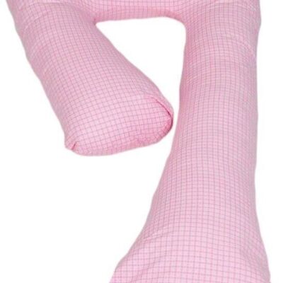 Almohada de embarazo 100% algodón 235 cm rosa con estampado de cuadros rosas