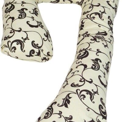 Pregnancy pillow 100% cotton 235 cm cream with brown leaf pattern