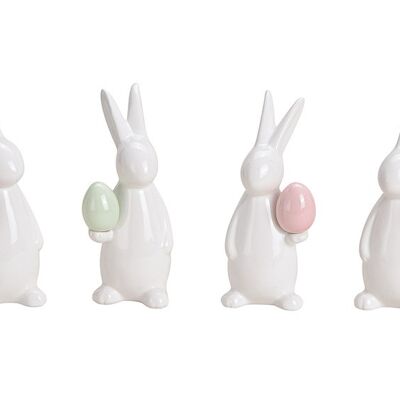 Bunny with Easter egg made of ceramic white 4-fold