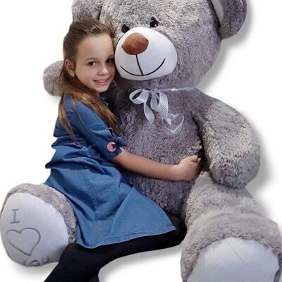 Cuddly bear gray 160 cm - large XL cuddly toy - with embroidered heart