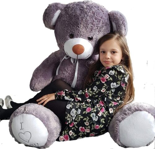 Grote violet knuffelbeer teddybeer met I Love You tekst geborduurd 160cm