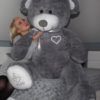 Grand ours en peluche gris 190cm XXL - Je t'aime