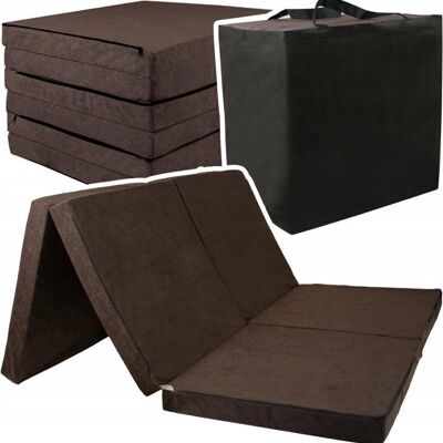 Foldable double mattress - Washable cover - 195cm x 120cm x 7cm - Brown