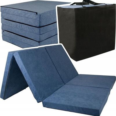 Colchón plegable para 2 personas - Funda lavable - 195 cm x 120 cm x 7 cm - Azul marino