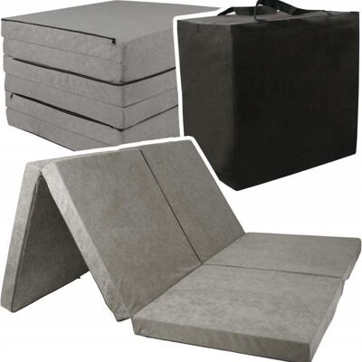Colchón doble plegable - funda lavable - 195x120x7 cm - gris -