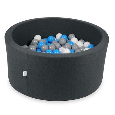 Bällebad – rund – Graphit – 300 Bälle – 90 x 40 cm – blaue, weiße und graue Bälle